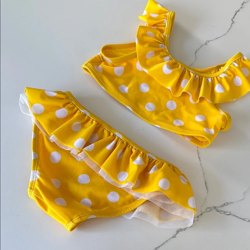 Yellow Polka Dot Ruffle Bikini Set
